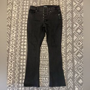 Express skyscraper high rise button fly Women's Black Jeans size 12S (X112)